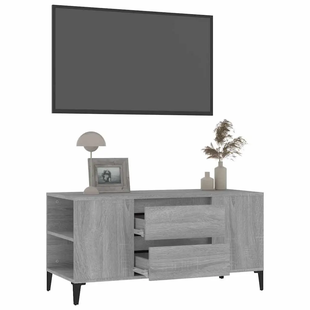 TV Cabinet Engineered Wood Grey Sonoma Industrial Style 4 Compartments 2 Drawers