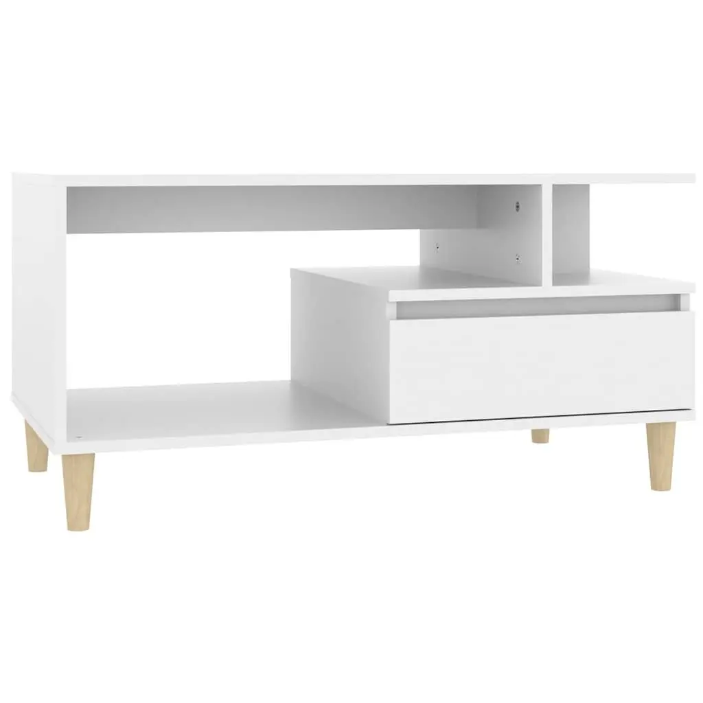 Coffee Table Engineered Wood 90x49x45 cm White with Drawer Storage Compartments