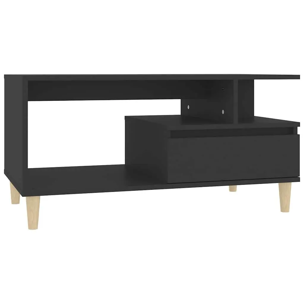 Coffee Table Engineered Wood Black with Drawer Storage Compartments 90L x 49W x 45H cm