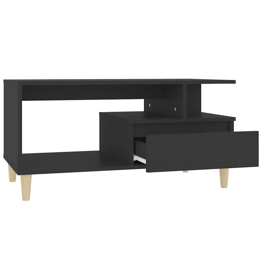 Coffee Table Engineered Wood Black with Drawer Storage Compartments 90L x 49W x 45H cm