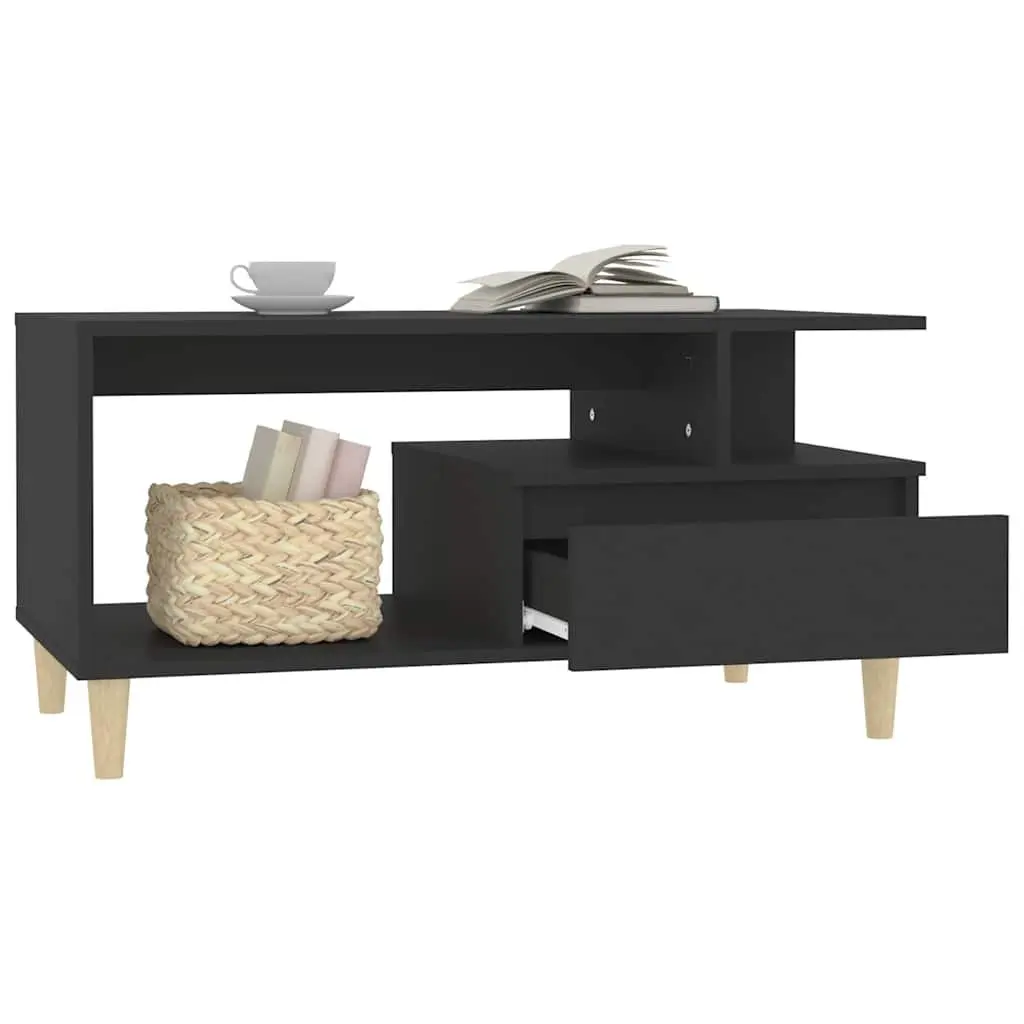 Coffee Table Engineered Wood Black with Drawer Storage Compartments 90L x 49W x 45H cm