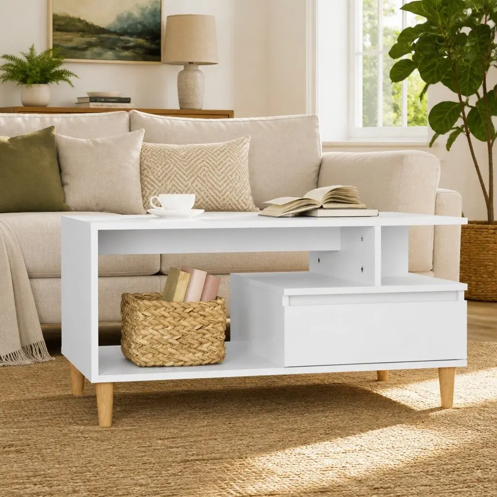 High Gloss White Coffee Table with Flexible Storage