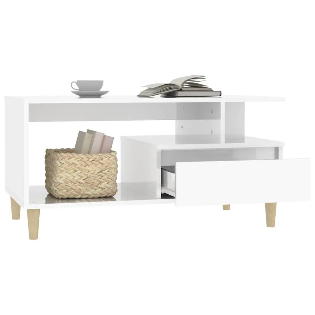 High Gloss White Coffee Table with Flexible Storage