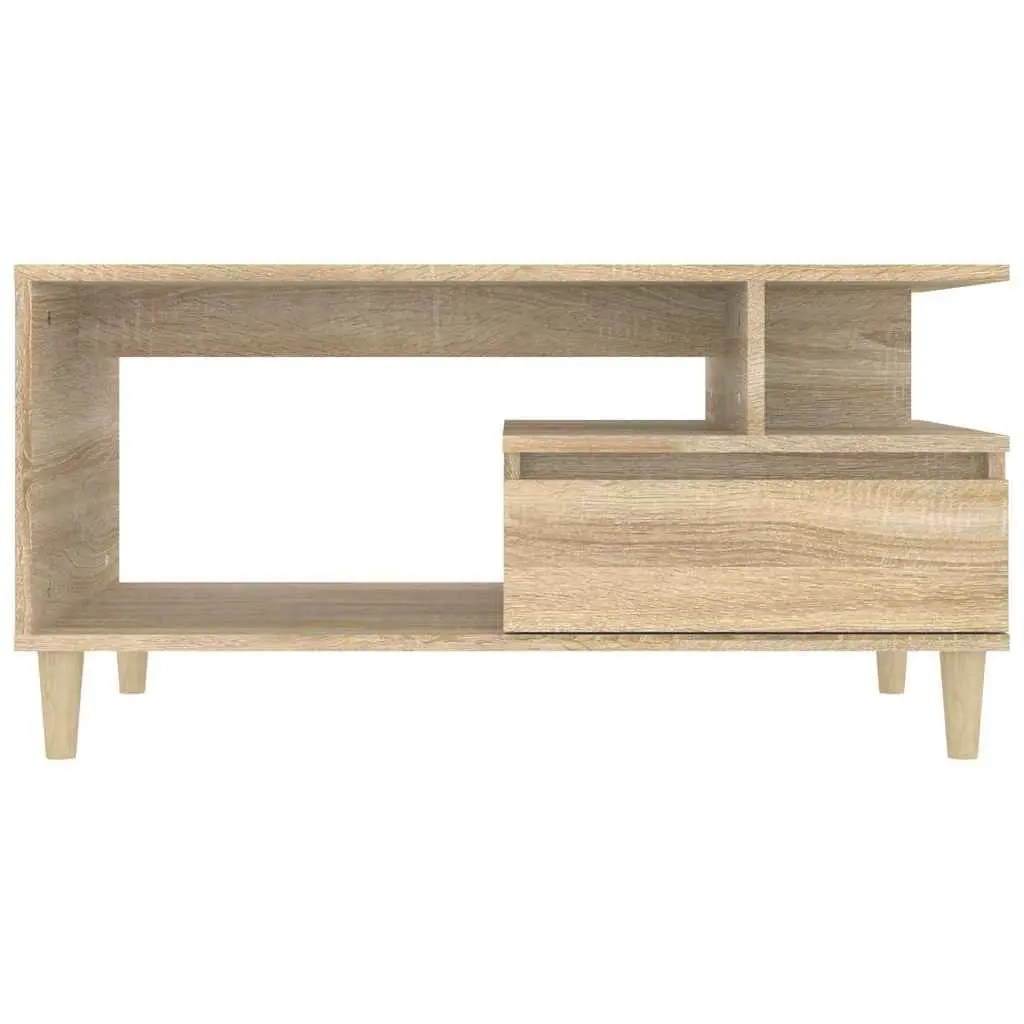 Coffee Table Engineered Wood Brown Open Shelves Storage Drawer Wooden Legs