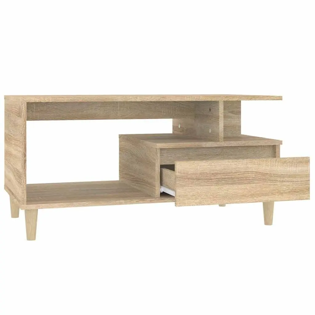 Coffee Table Engineered Wood Brown Open Shelves Storage Drawer Wooden Legs