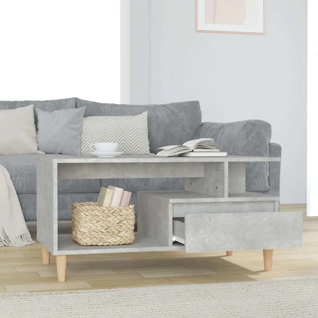 Coffee Table Engineered Wood Grey with Storage Drawer Open Compartments