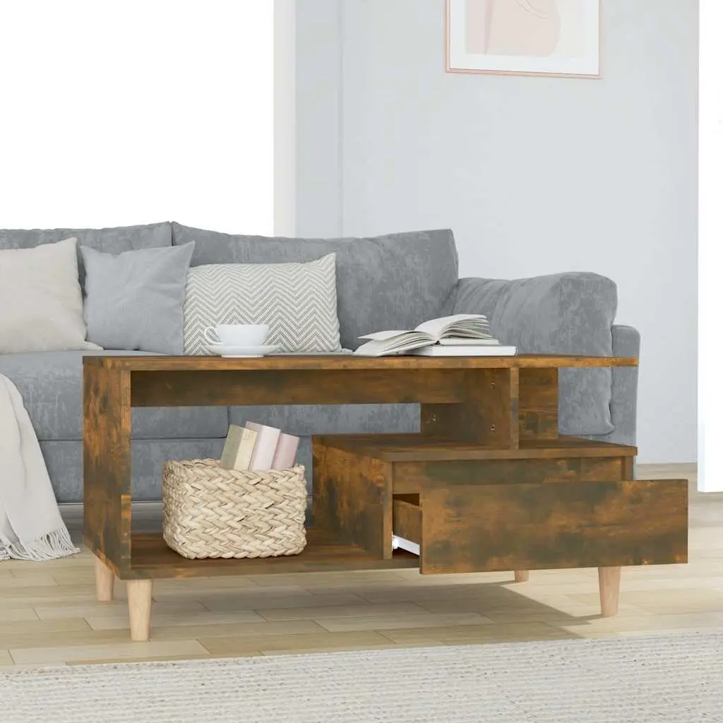 Coffee Table Engineered Wood Smoked Oak 90L x 49W x 45H cm with Drawer Storage