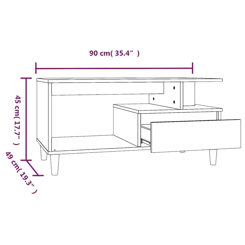 Coffee Table Engineered Wood Smoked Oak 90L x 49W x 45H cm with Drawer Storage