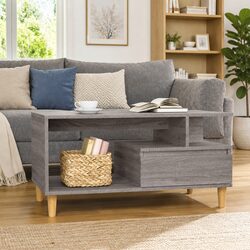 Coffee Table Grey Sonoma 90x49x45cm Open Compartment Drawer Storage Accent Table