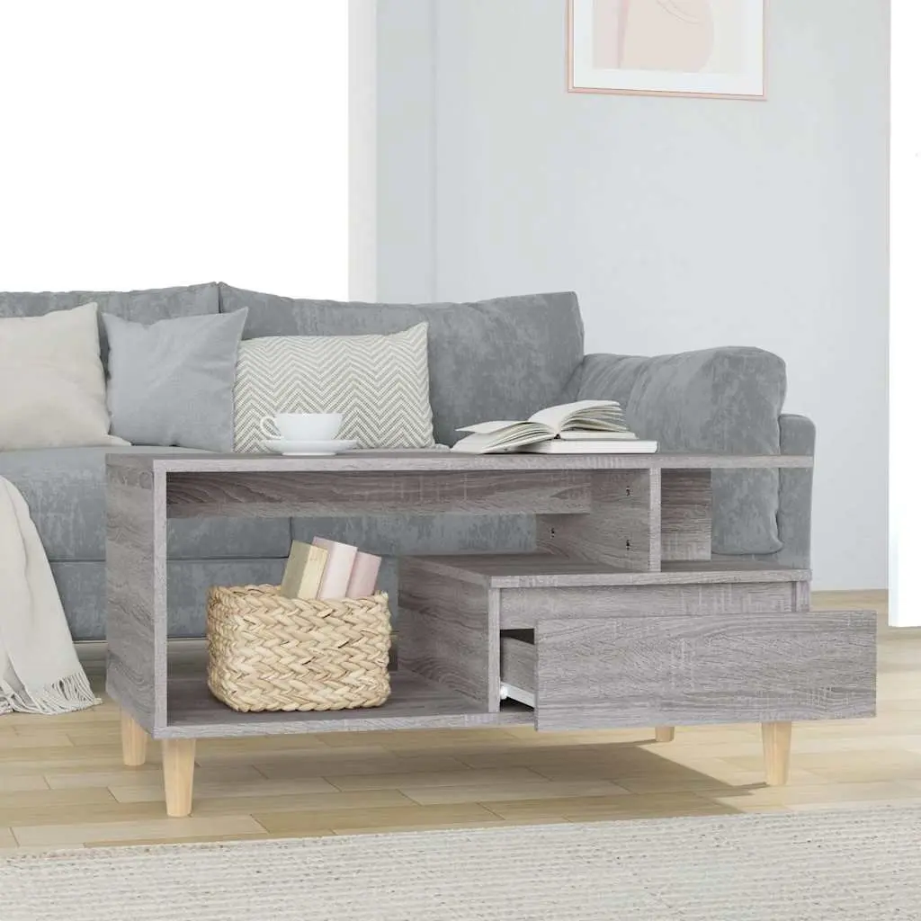 Coffee Table Engineered Wood 90x49x45cm Grey Open Compartment Drawer Storage