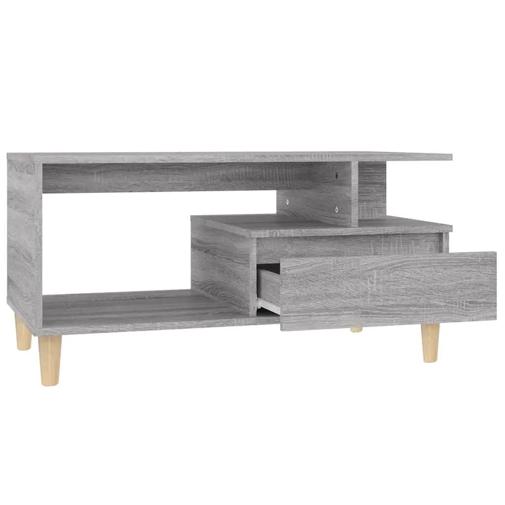 Coffee Table Engineered Wood 90x49x45cm Grey Open Compartment Drawer Storage