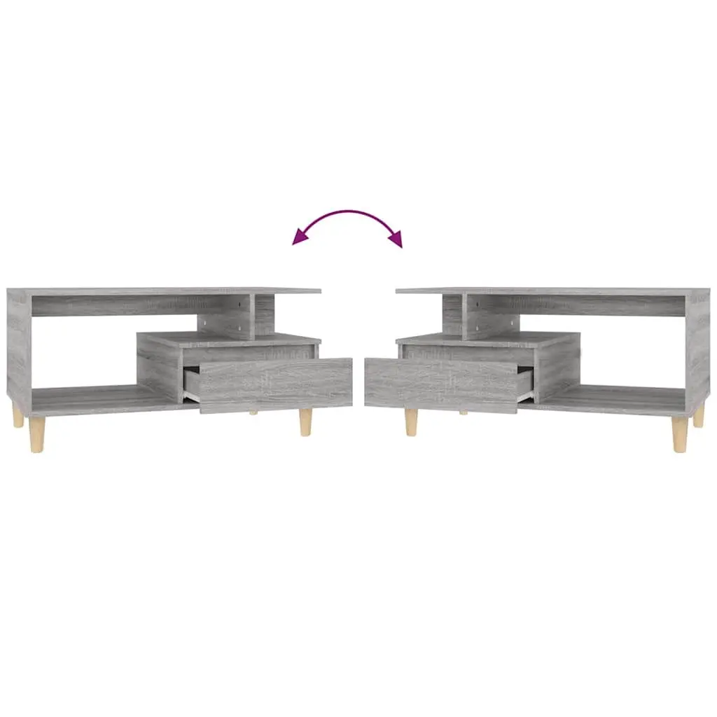 Coffee Table Engineered Wood 90x49x45cm Grey Open Compartment Drawer Storage