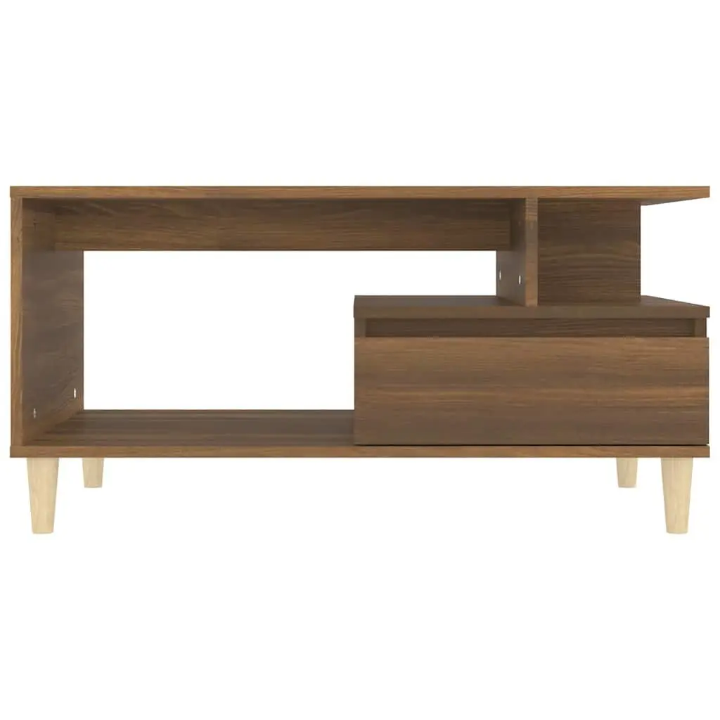 Coffee Table Engineered Wood Brown Oak Open Compartment Storage Drawer 90 x 49 x 45 cm