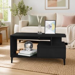 Coffee Table Black Engineered Wood Living Room Accent Storage Furniture