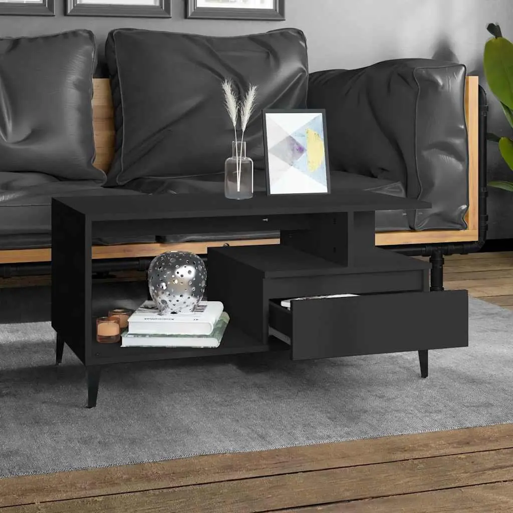 Coffee Table Engineered Wood Black Storage Living Room 90x49x45cm