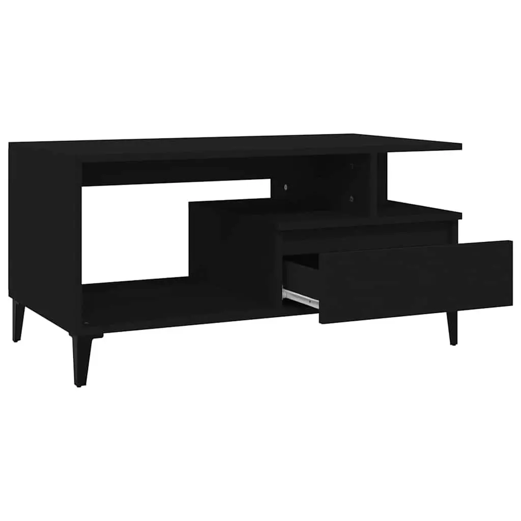 Coffee Table Engineered Wood Black Storage Living Room 90x49x45cm