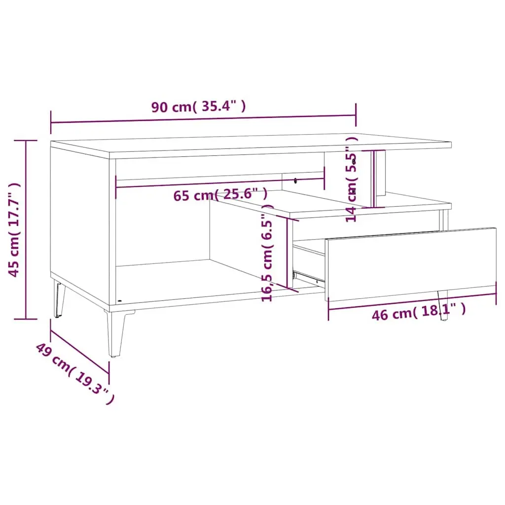 Coffee Table Engineered Wood Black Storage Living Room 90x49x45cm