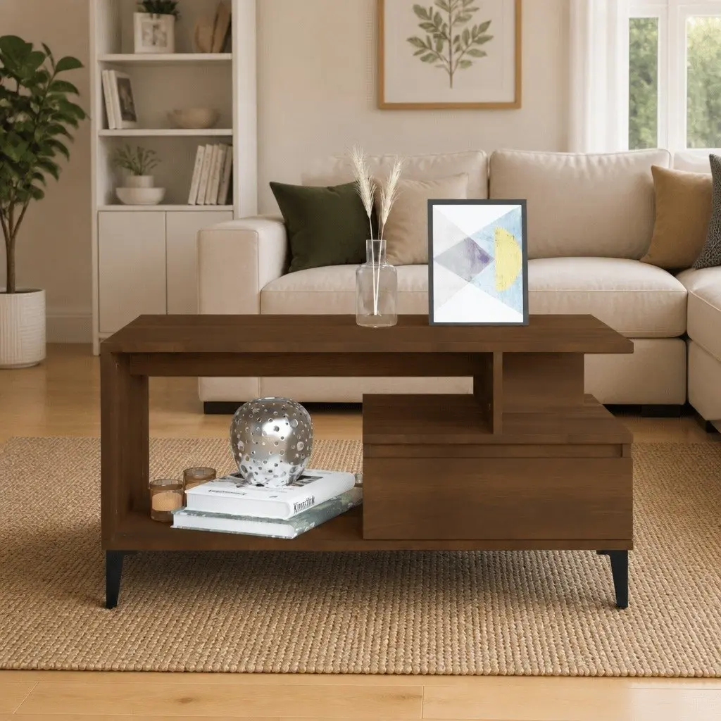 Coffee Table Engineered Wood Brown Oak 90x49x45 cm