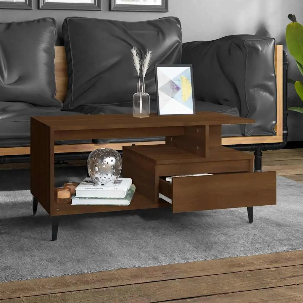 Coffee Table Engineered Wood Brown Oak 90x49x45 cm