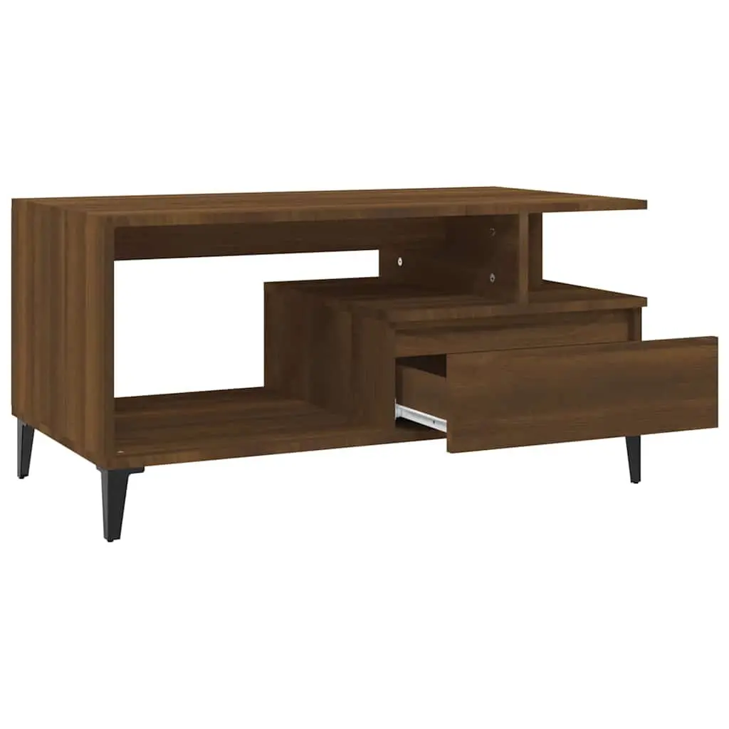 Coffee Table Engineered Wood Brown Oak 90x49x45 cm