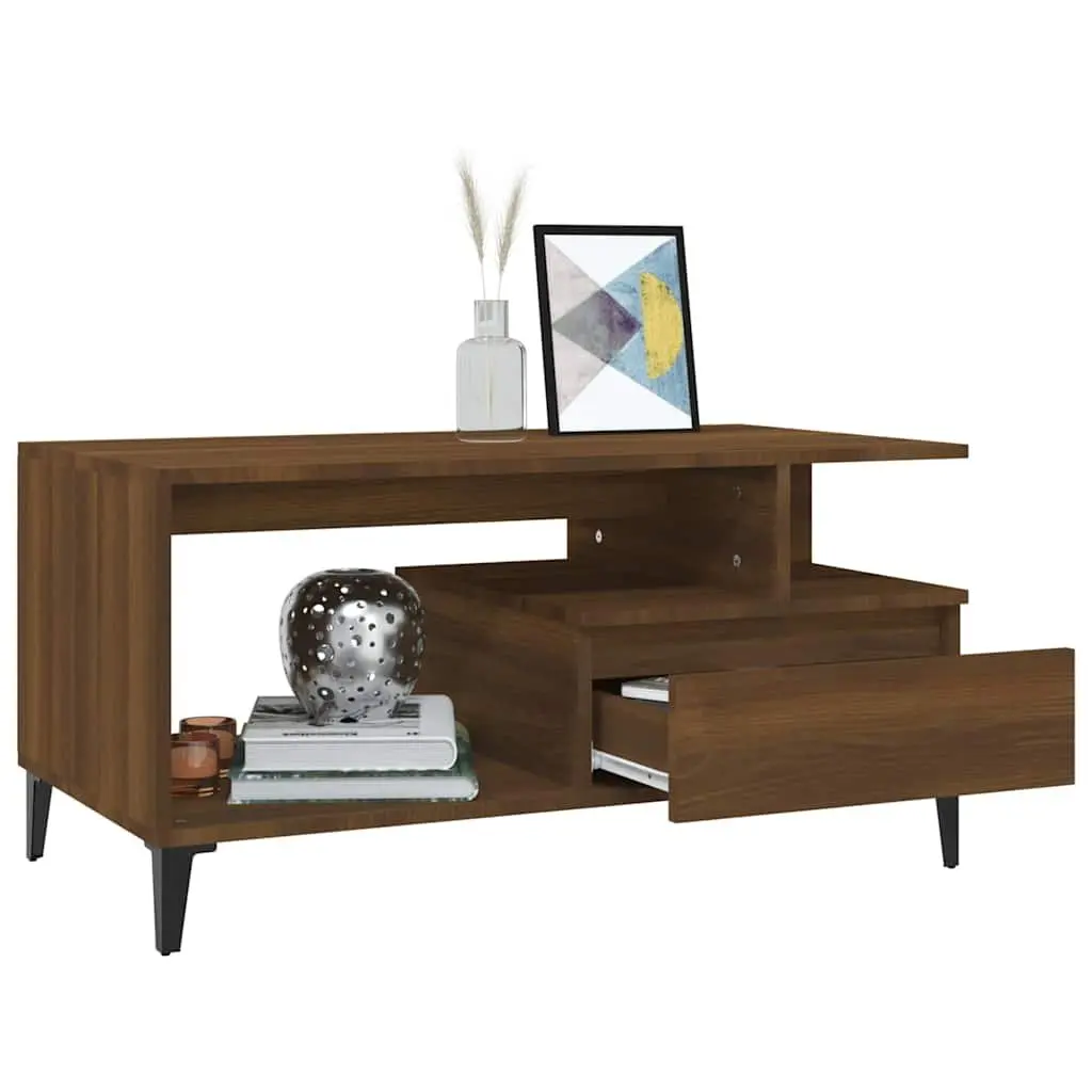 Coffee Table Engineered Wood Brown Oak 90x49x45 cm