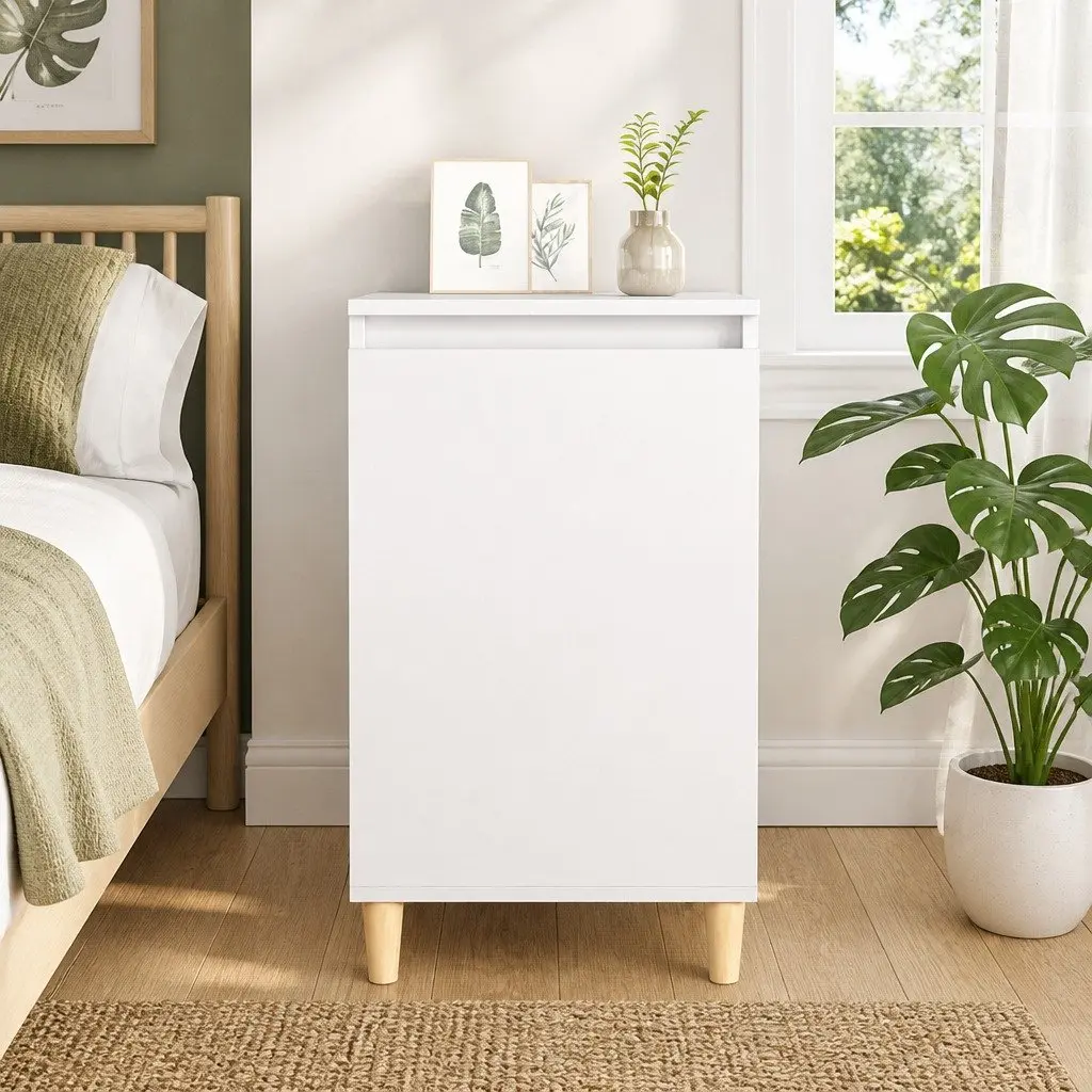 Bedside Table Engineered Wood White 40x35x70cm Nightstand with Door Storage