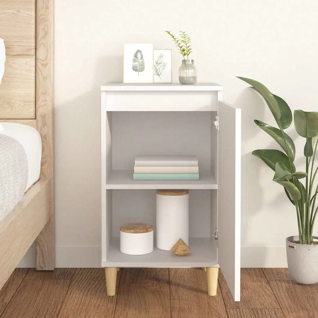 Bedside Table Engineered Wood White 40x35x70cm Nightstand with Door Storage