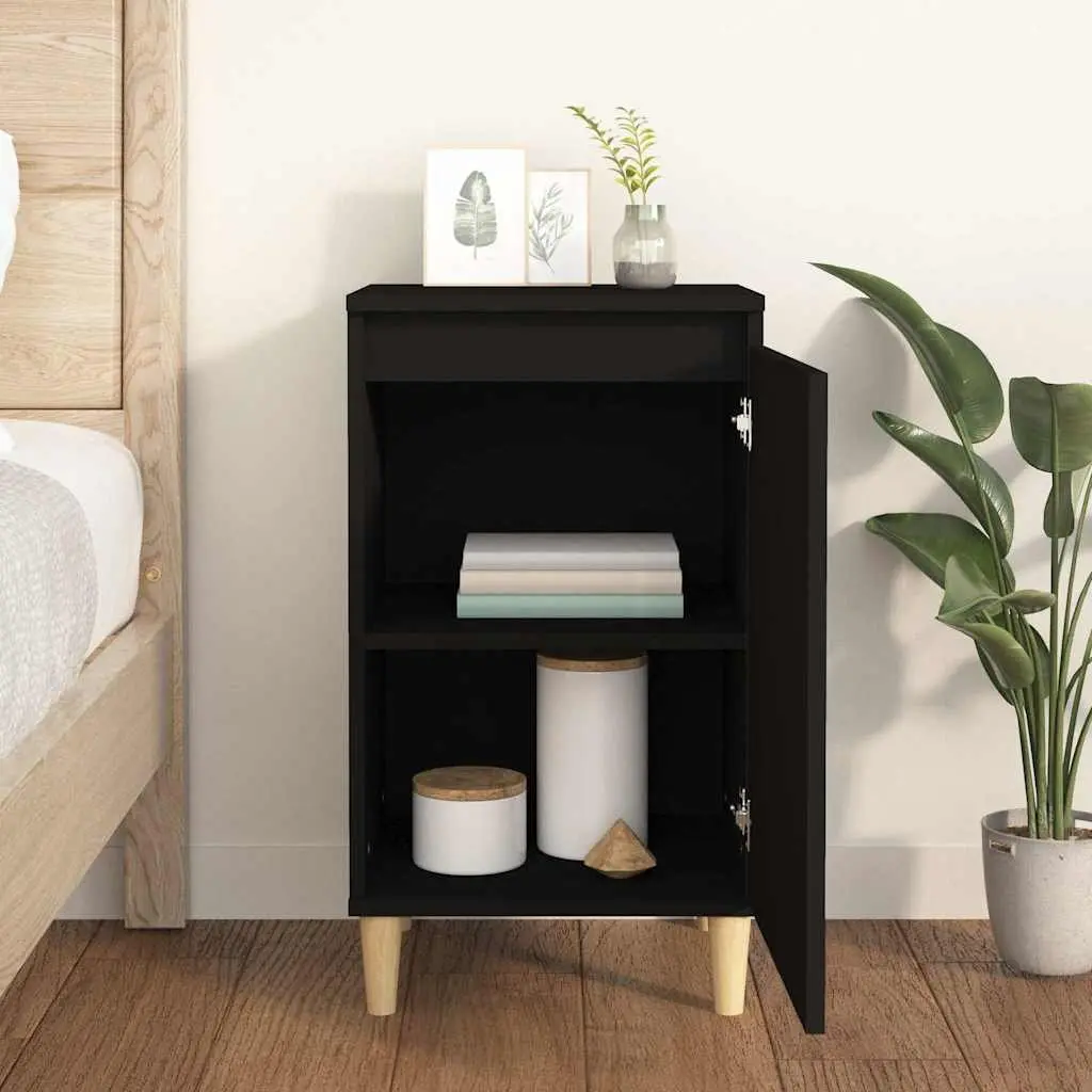 Bedside Cabinet Engineered Wood 40x35x70cm Black Nightstand Storage Table