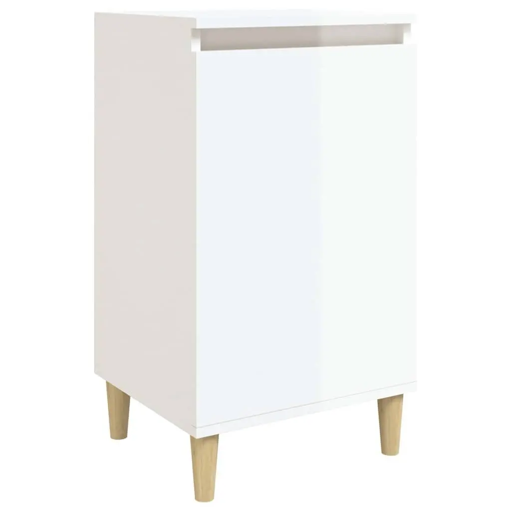 Bedside Cabinet Engineered Wood 40x35x70cm White High Gloss Wooden Legs