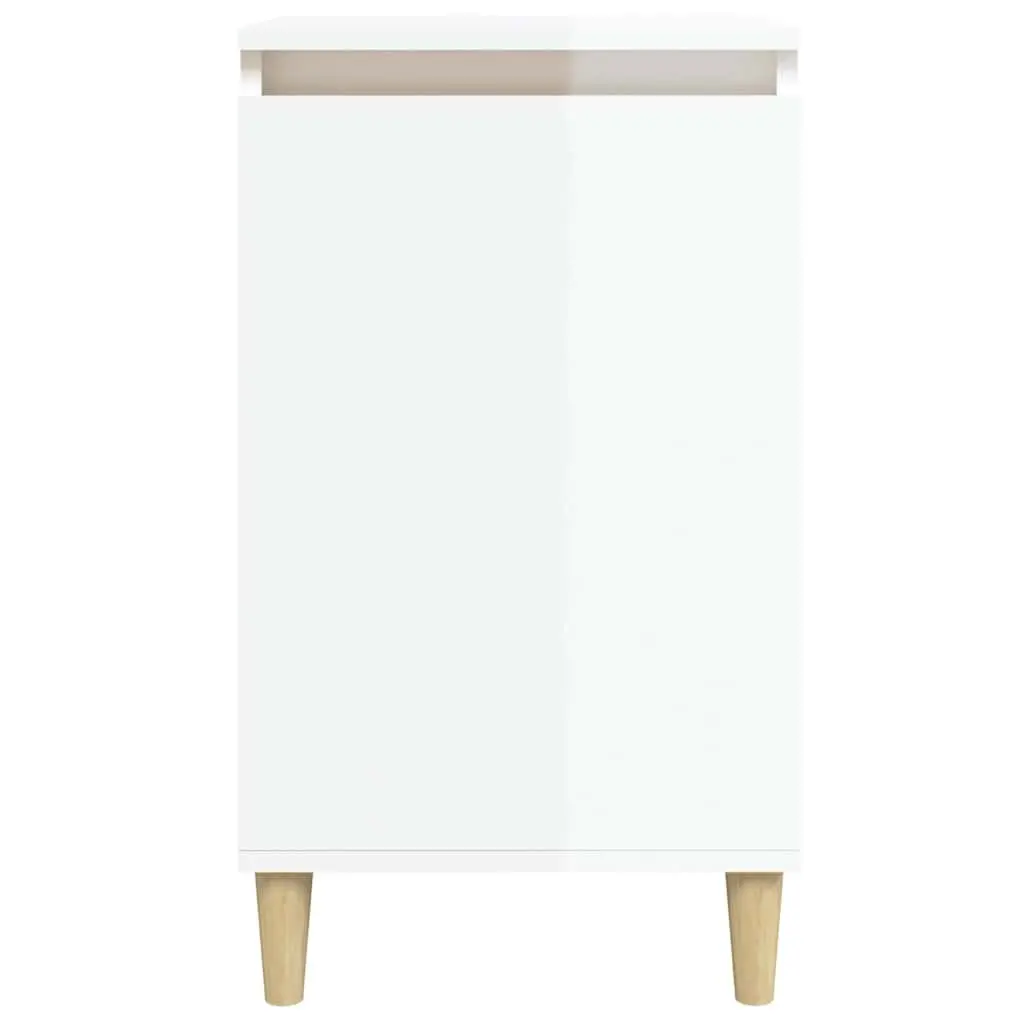 Bedside Cabinet Engineered Wood 40x35x70cm White High Gloss Wooden Legs