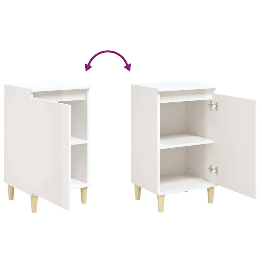 Bedside Cabinet Engineered Wood 40x35x70cm White High Gloss Wooden Legs