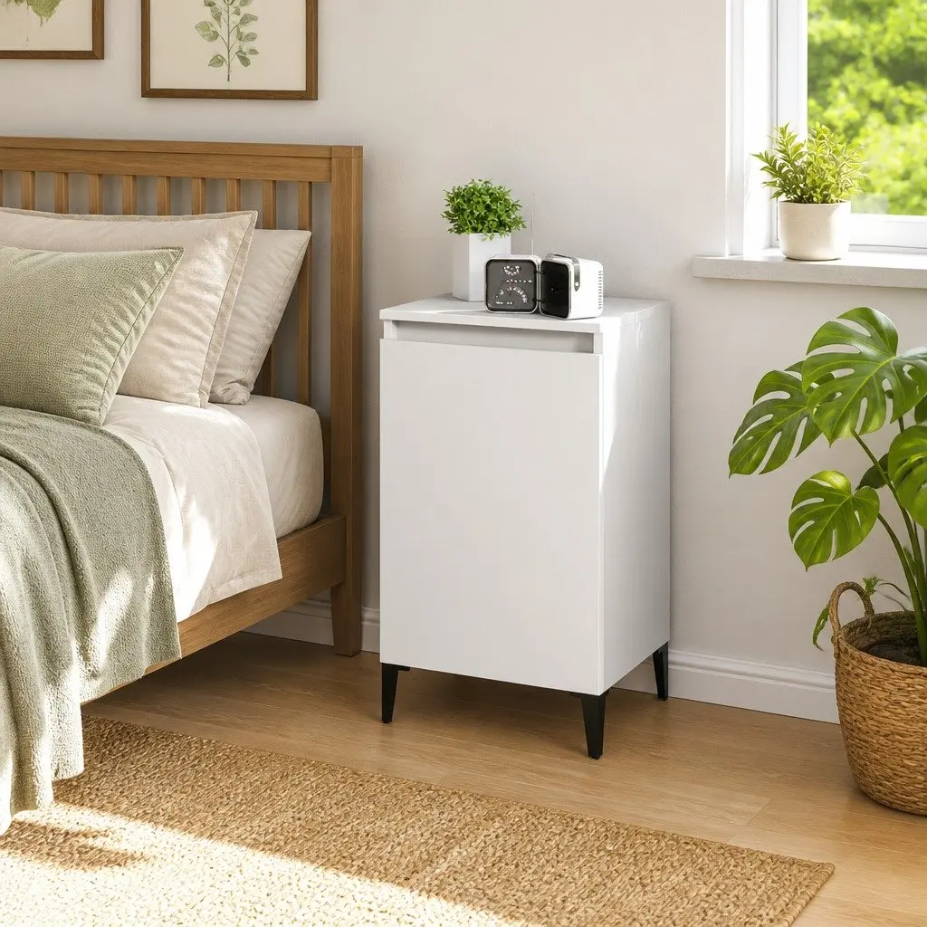 Bedside Cabinet Engineered Wood 40x35x70cm White Nightstand Side Table with Door Storage