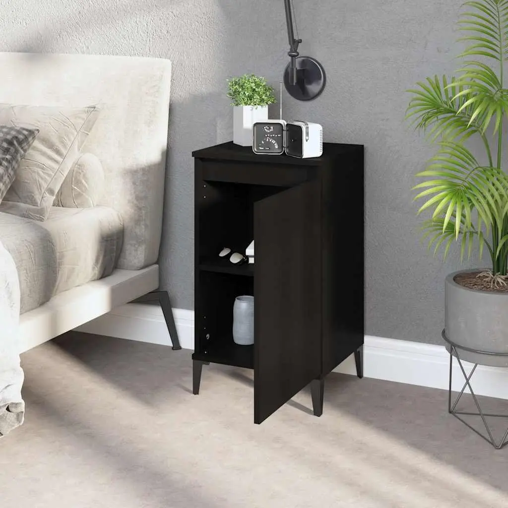 Bedside Cabinets Engineered Wood 40 x 35 x 70 cm Black 2 Piece Nightstand with Door Storage