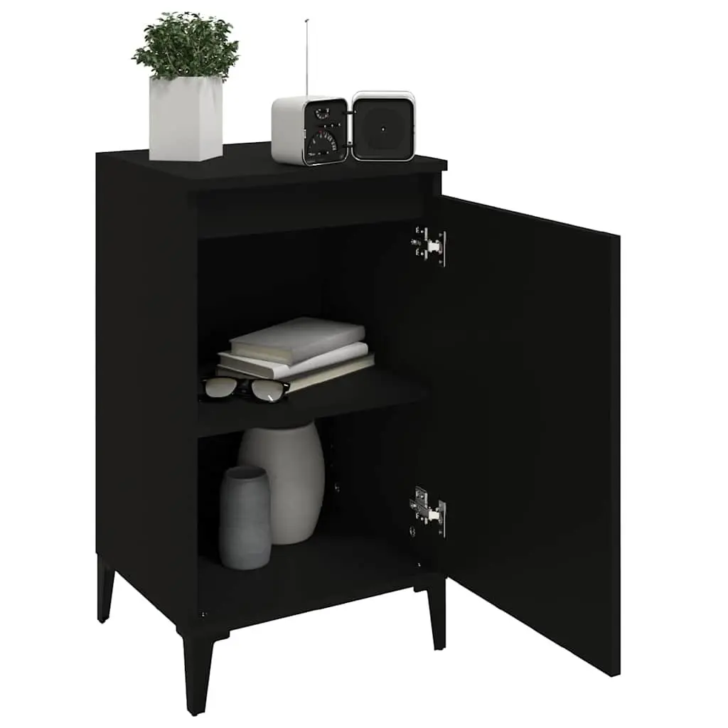 Bedside Cabinets Engineered Wood 40 x 35 x 70 cm Black 2 Piece Nightstand with Door Storage