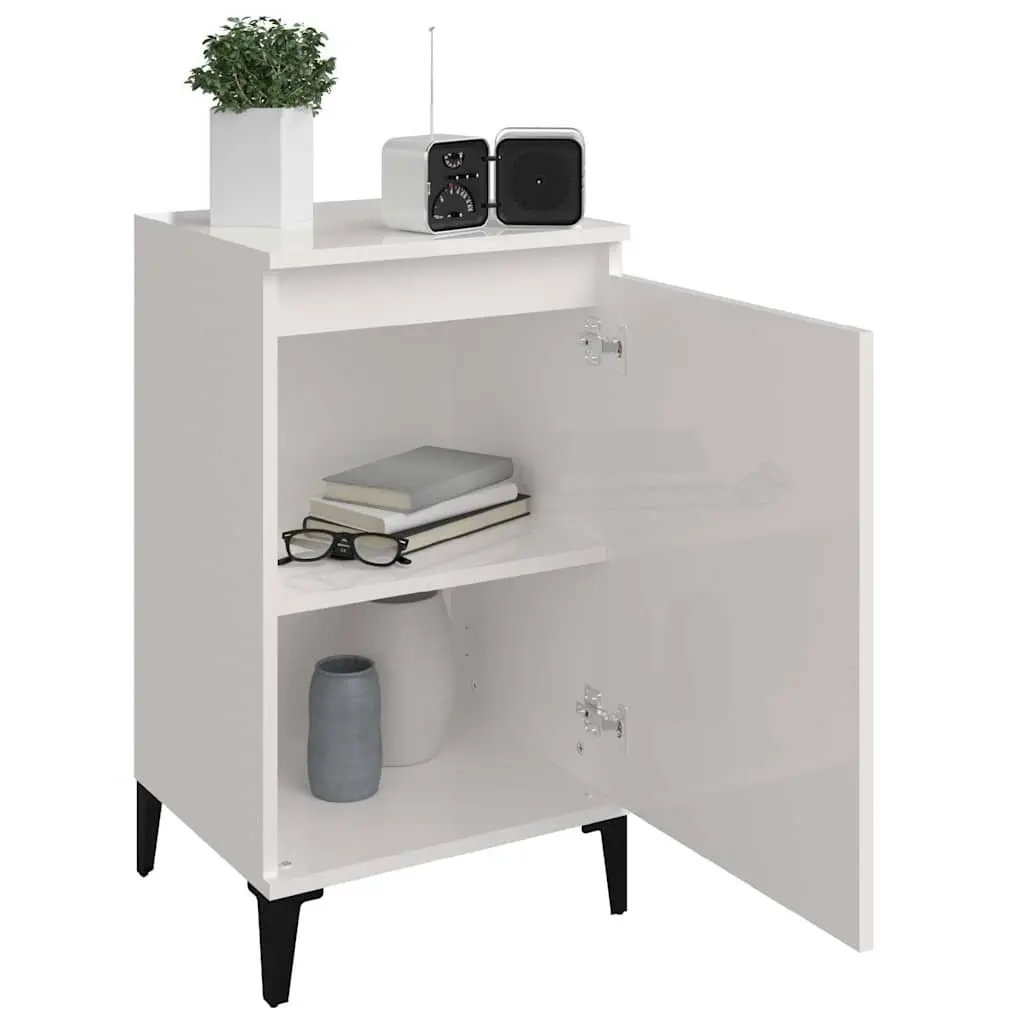Bedside Cabinet Engineered Wood 40x35x70 cm White High Gloss Nightstand Storage