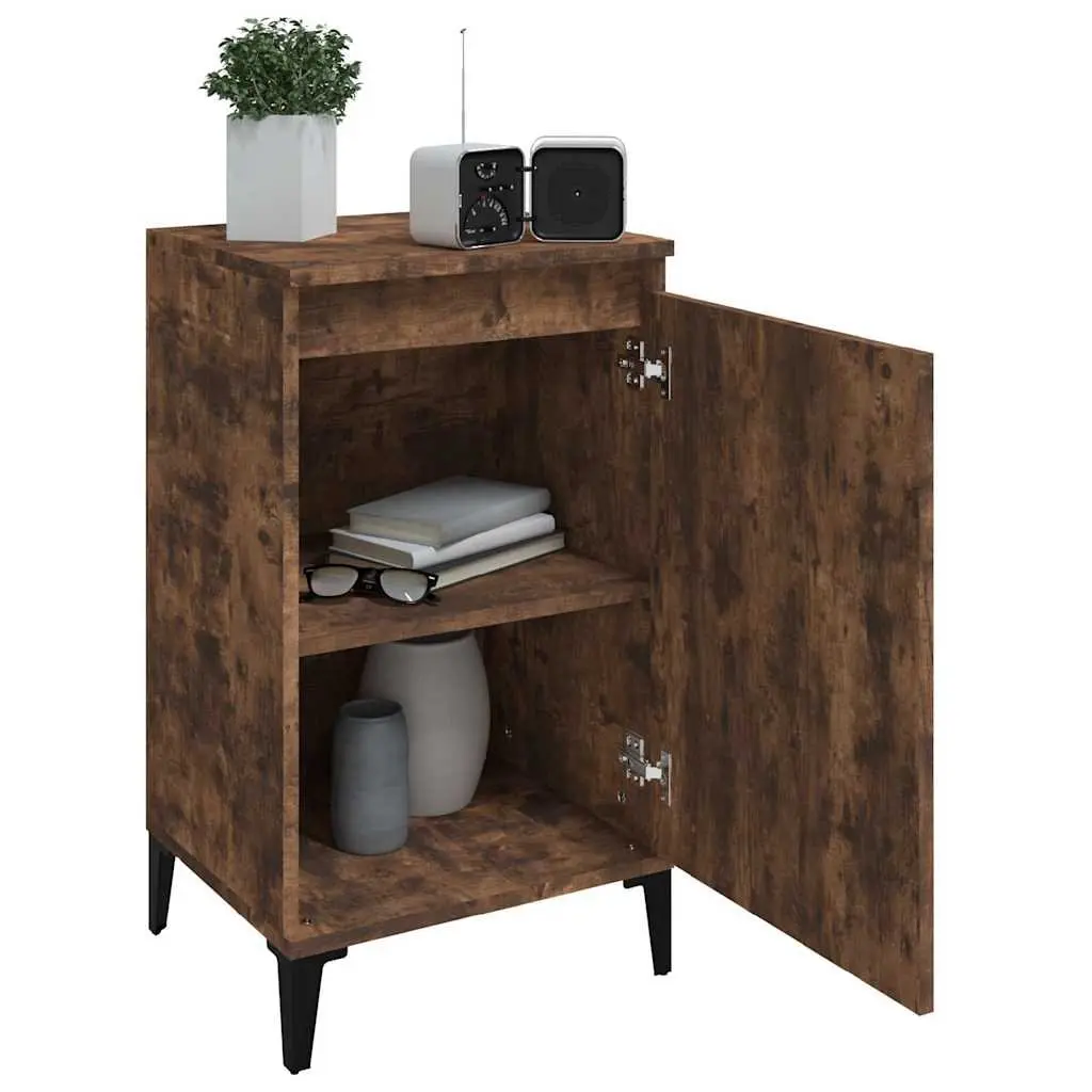 Nightstand Smoked Oak Engineered Wood 40x35x70cm with Door Storage Compartment