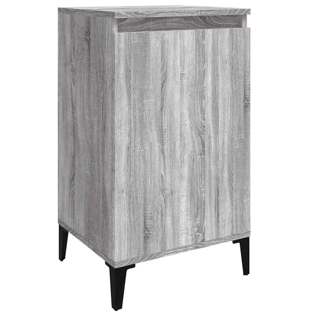 2 Piece Bedside Cabinets Grey Engineered Wood Nightstand Storage with Metal Legs