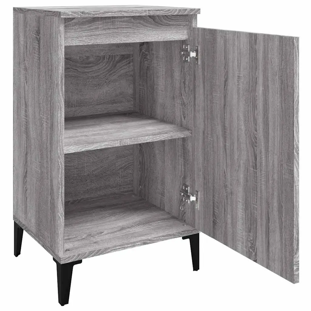 2 Piece Bedside Cabinets Grey Engineered Wood Nightstand Storage with Metal Legs