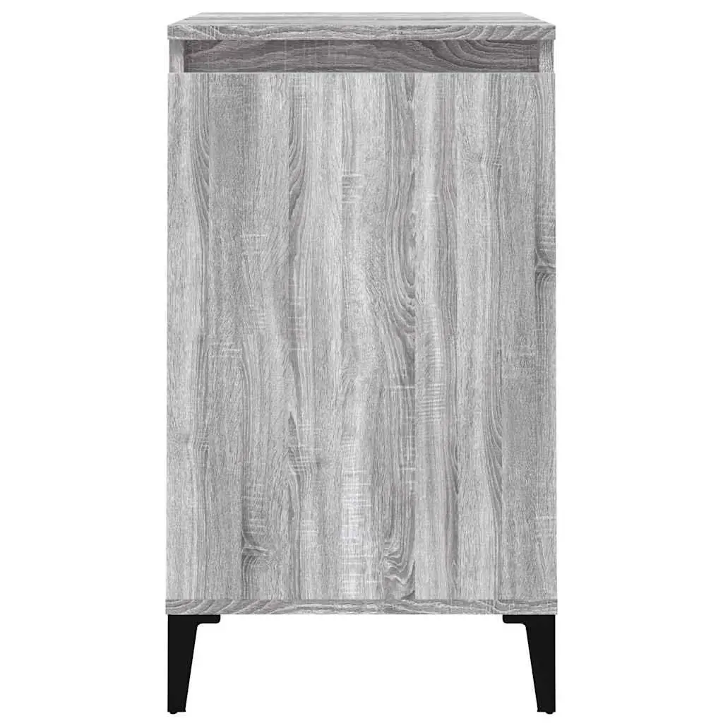 2 Piece Bedside Cabinets Grey Engineered Wood Nightstand Storage with Metal Legs