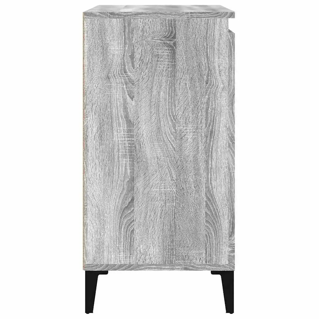 2 Piece Bedside Cabinets Grey Engineered Wood Nightstand Storage with Metal Legs