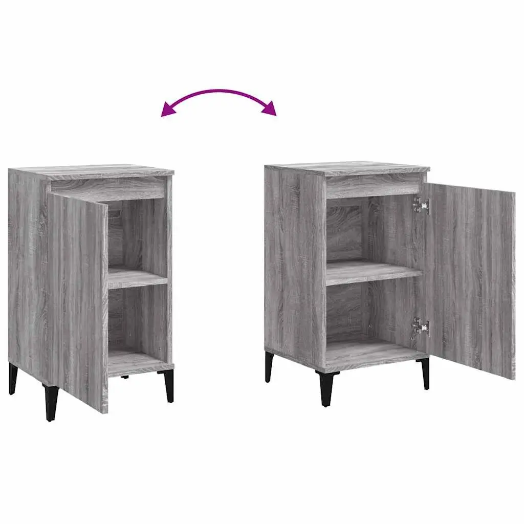 2 Piece Bedside Cabinets Grey Engineered Wood Nightstand Storage with Metal Legs