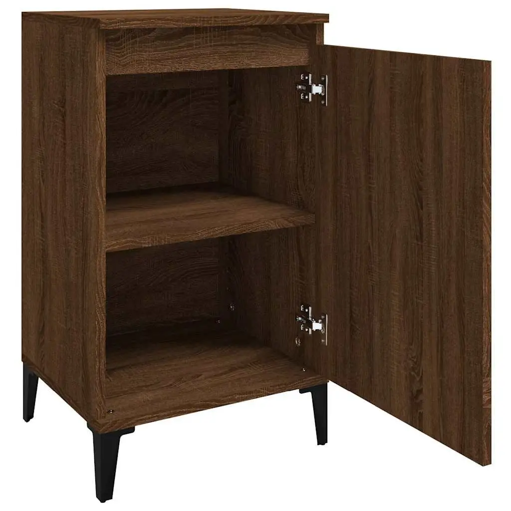 Brown Oak 2 Piece Nightstands Storage Cabinets Engineered Wood Bedroom Furniture