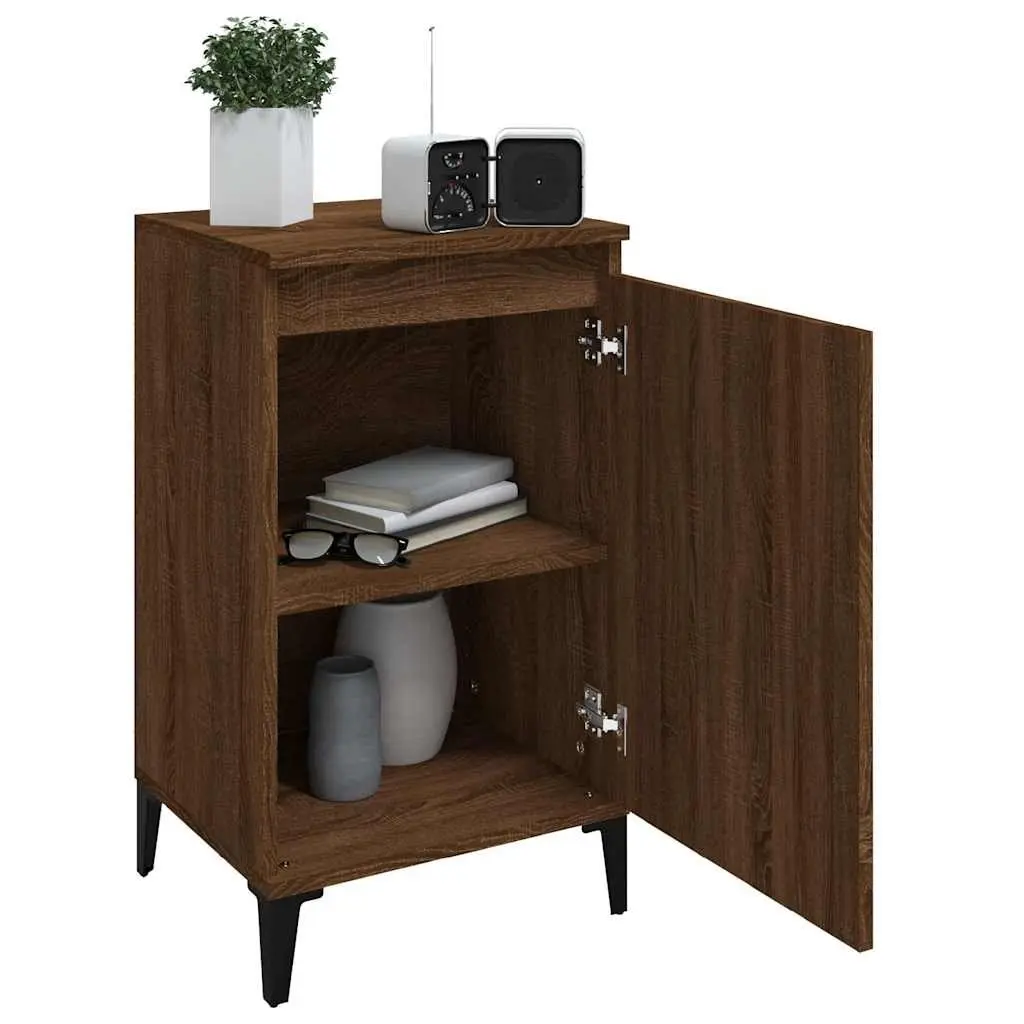 Brown Oak 2 Piece Nightstands Storage Cabinets Engineered Wood Bedroom Furniture
