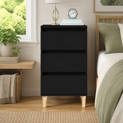 Bedside Cabinet Black 40x35x70 cm Engineered Wood Nightstand 3 Drawers Storage