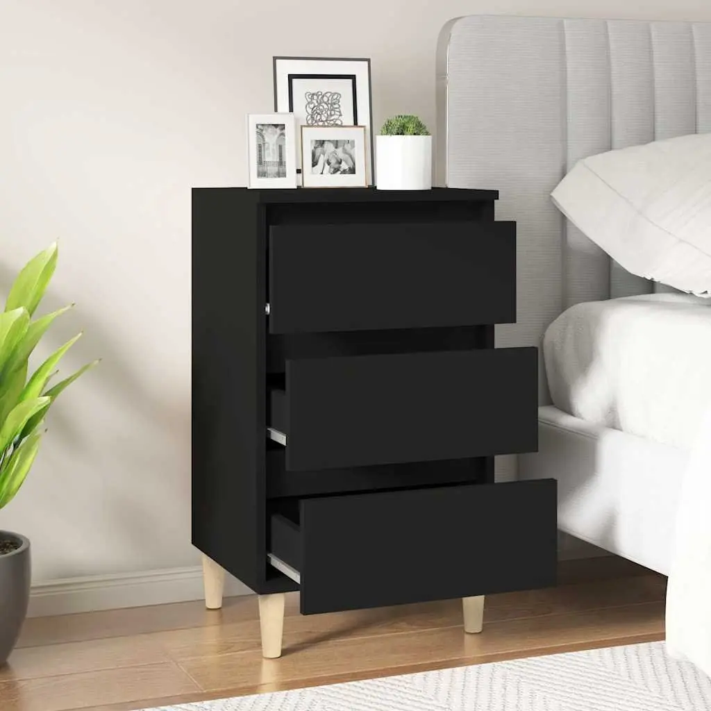 Bedside Cabinet Engineered Wood 40x35x70 cm Black 3 Drawers Storage