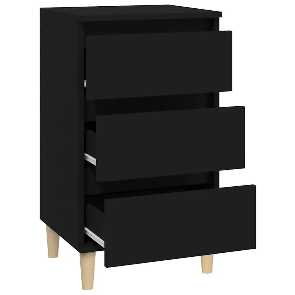 Bedside Cabinet Engineered Wood 40x35x70 cm Black 3 Drawers Storage