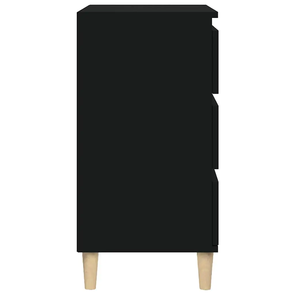 Bedside Cabinet Engineered Wood 40x35x70 cm Black 3 Drawers Storage