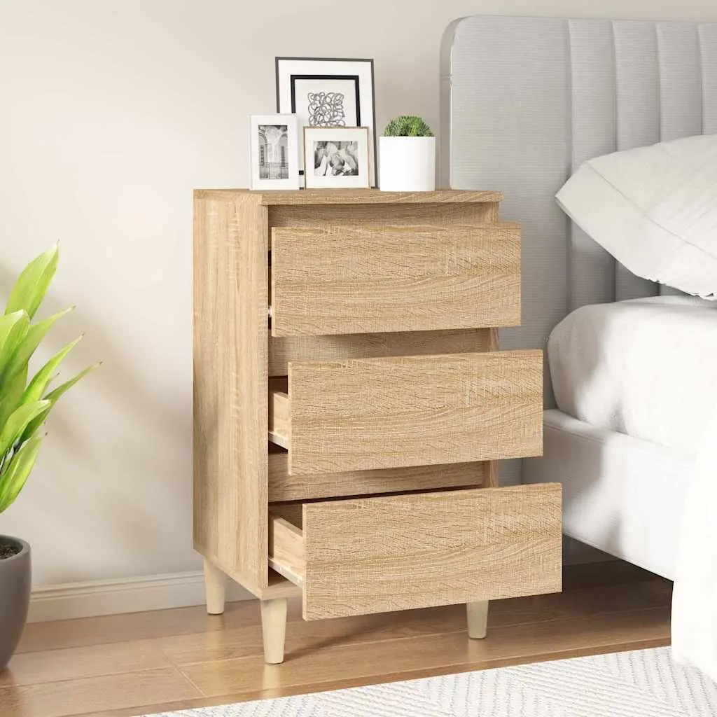 Bedside Cabinet Engineered Wood 3 Drawer Brown Nightstand Storage Table