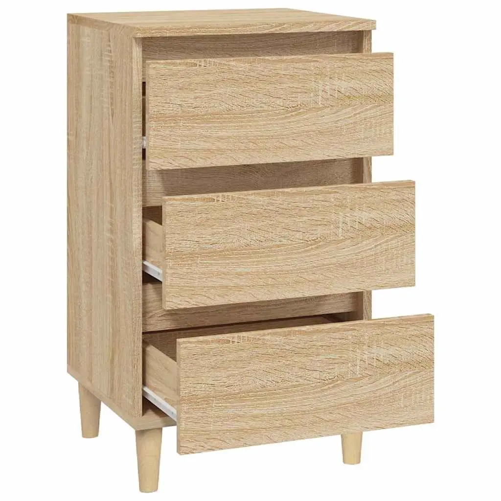 Bedside Cabinet Engineered Wood 3 Drawer Brown Nightstand Storage Table