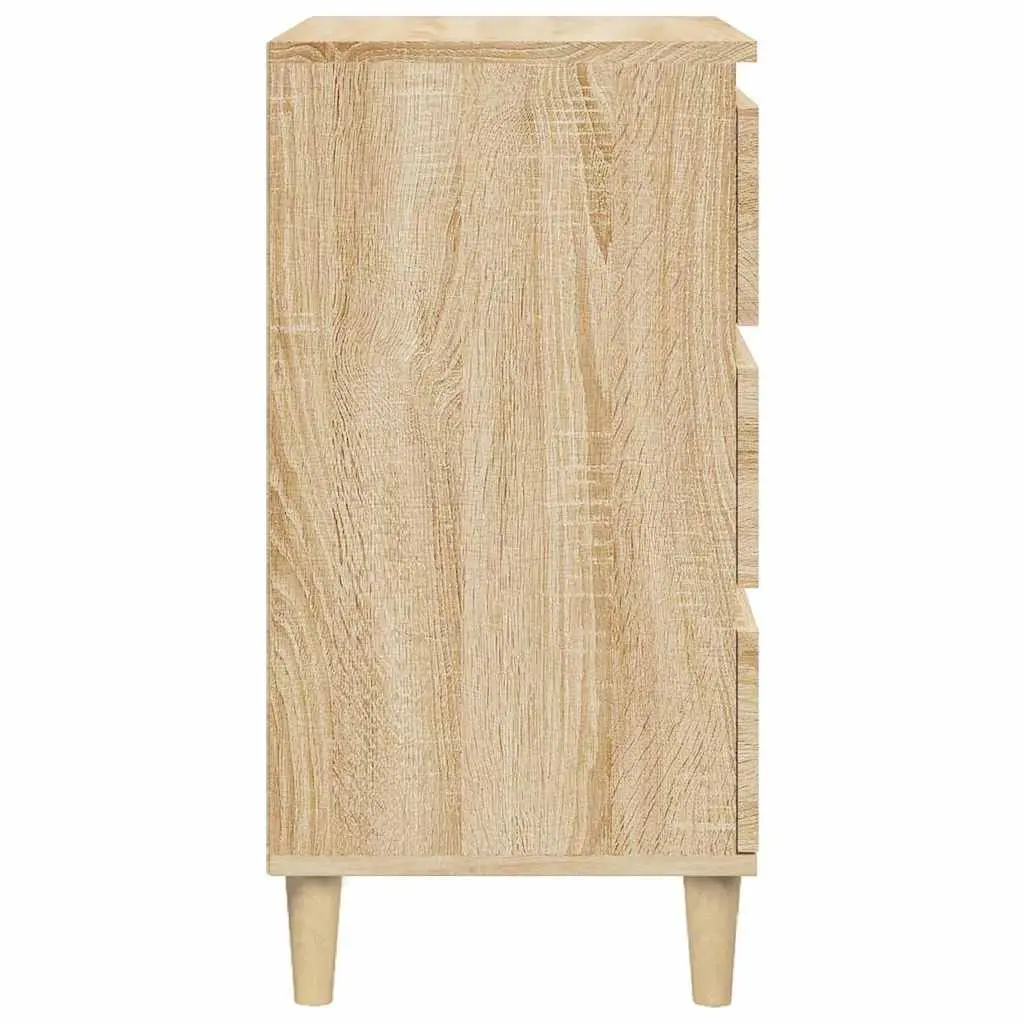 Bedside Cabinet Engineered Wood 3 Drawer Brown Nightstand Storage Table